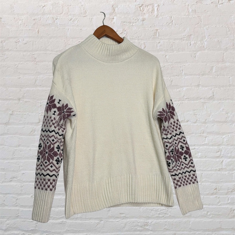 Christian Siriano New York Cream Fair Isle Mock Neck‎ Sweater Womens Medium